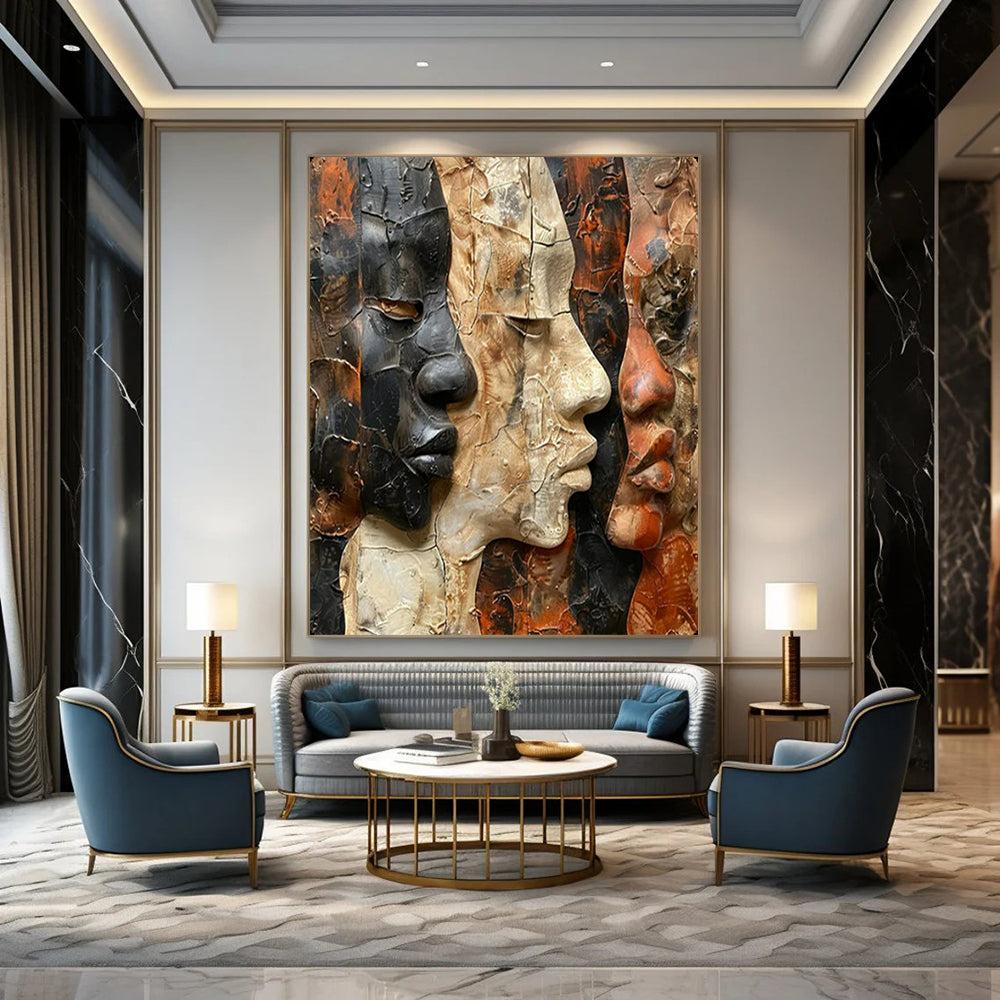 Faces in Relief Mixed - Media Textured Portraits, Painting On Canvas PT2157