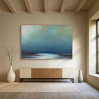 Muted Blue and Green Sky Over Dark Sea Seascape Painting On Canvas DKS107