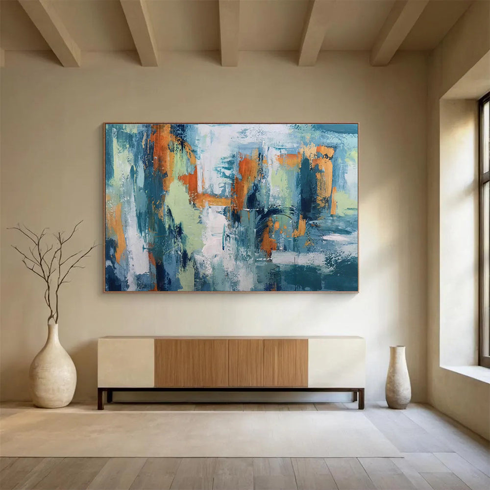 “Teal - Orange Urban Abstraction” Abstract Painting On Canvas DKS295