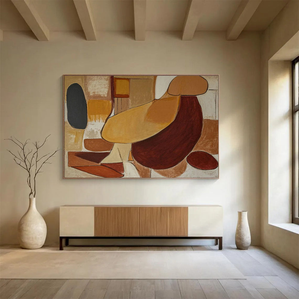 Earth - Toned Abstract Shapes Painting On Canvas DKS088