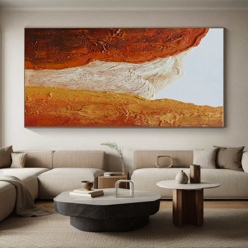 “Textured Mountain Peaks” - Orange, Red, Beige Abstract Landscape Painting On Canvas PS0648