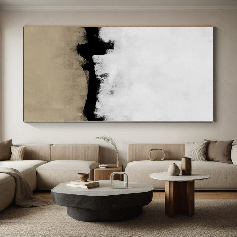 “Black - Beige Abstract Horizon” - Subtle Landscape Painting On Canvas PS0335