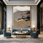 “Earth - Toned Abstract” - Beige, Gray & Black Dynamic Forms Painting On Canvas DS201