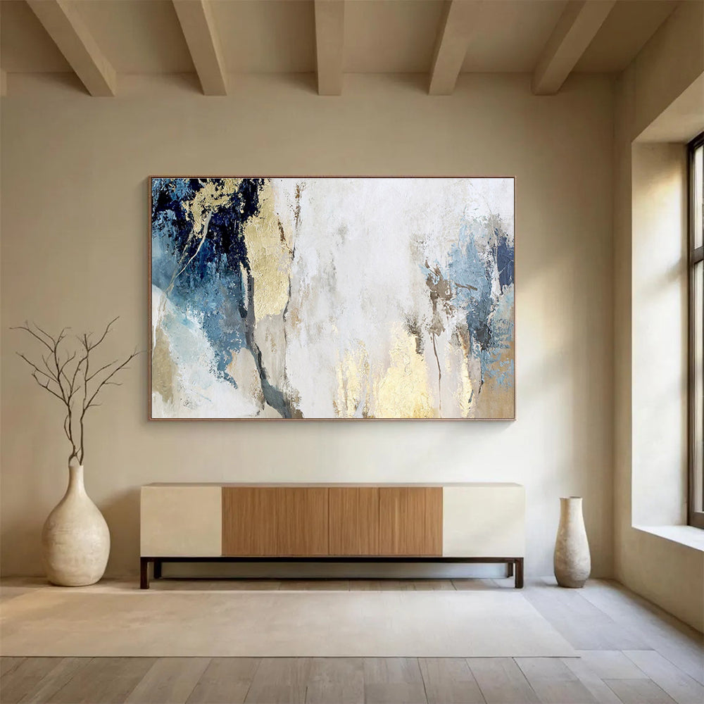 “Blue And Gold Abstract” - Luxe Abstract Painting On Canvas DKS507