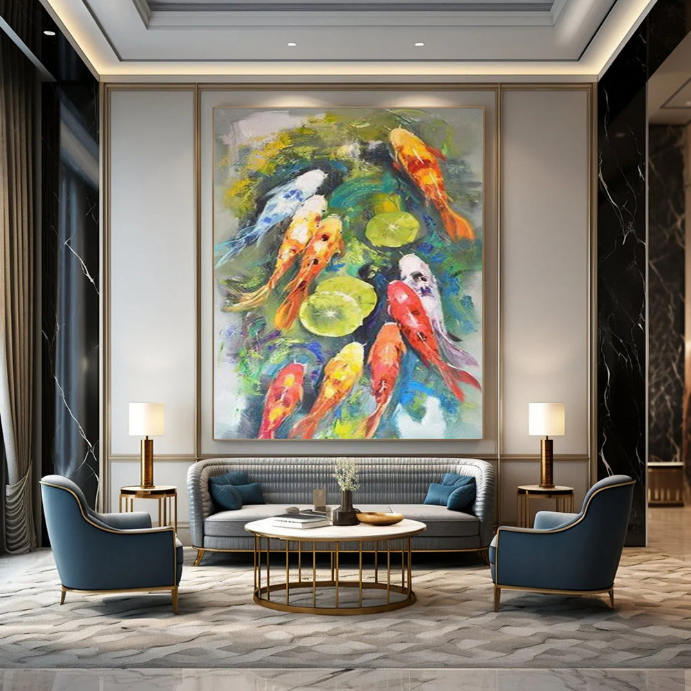 “Colorful Koi Fish” - Impressionist Animal Painting On Canvas PT2351