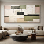 “Geometric Contrasts” - Green, Black, Pink Abstract Geometric Painting On Canvas PS0397