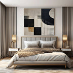 Black, White, Gray, Gold with Mixed Shapes "Elegant Fusion" Abstract Painting On Canvas PS1373
