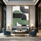 “Green - Black Curved Textures” - Minimalist Abstract Painting On Canvas PT1171