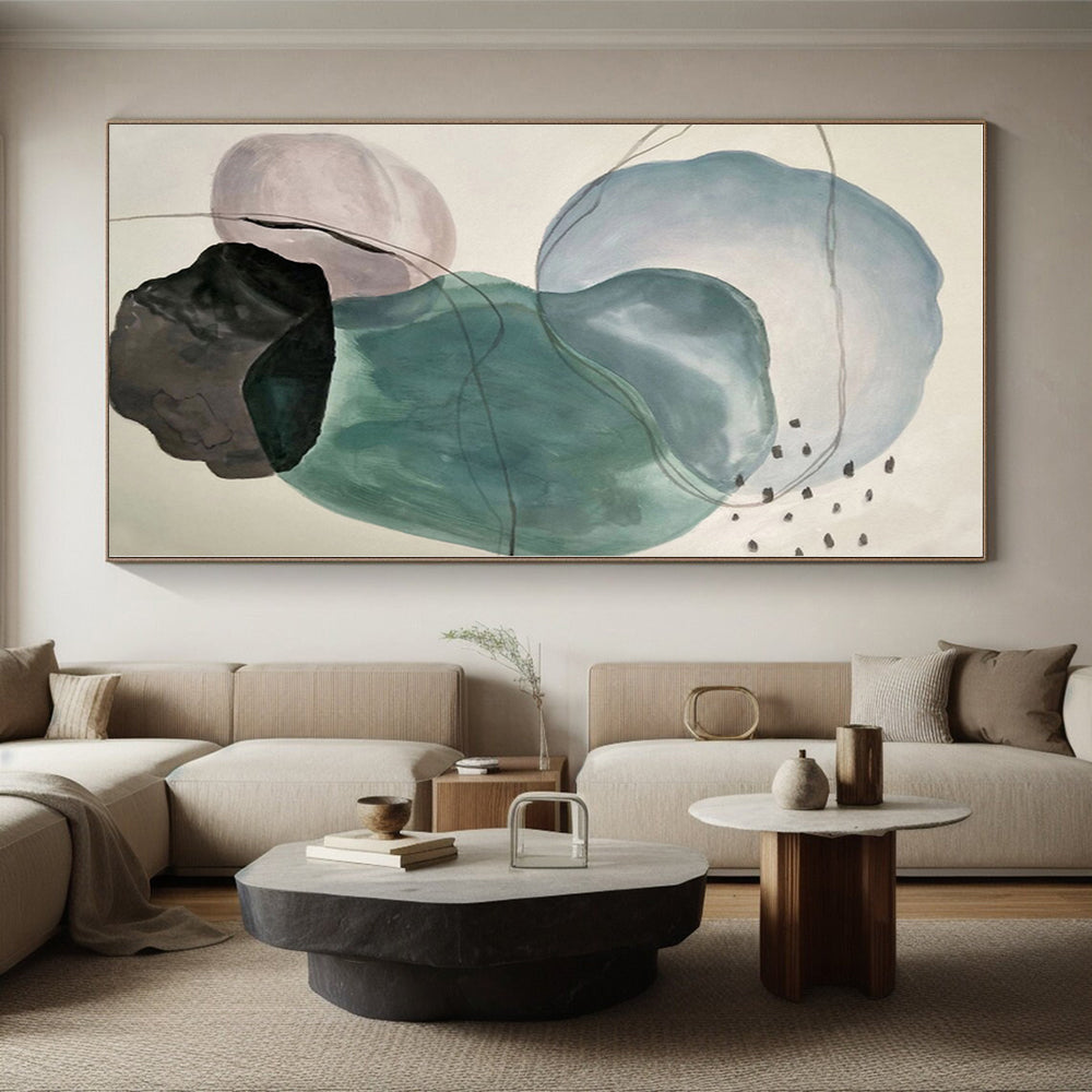 “Pastel - Toned Abstract Shapes” - Blue, Green, Pink Abstract Painting On Canvas PS0461