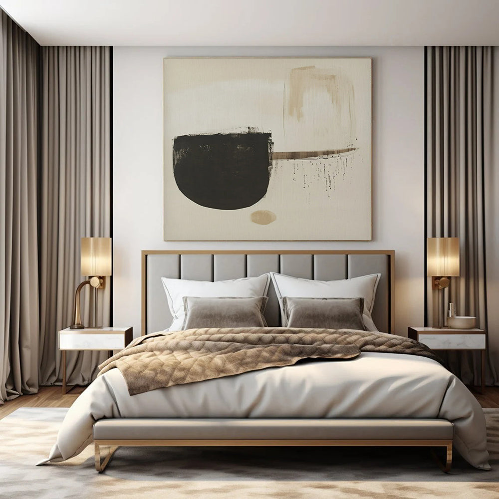 Beige and Black Abstract Shapes, "Neutral Forms" – Abstract Geometric Painting On Canvas PS0935