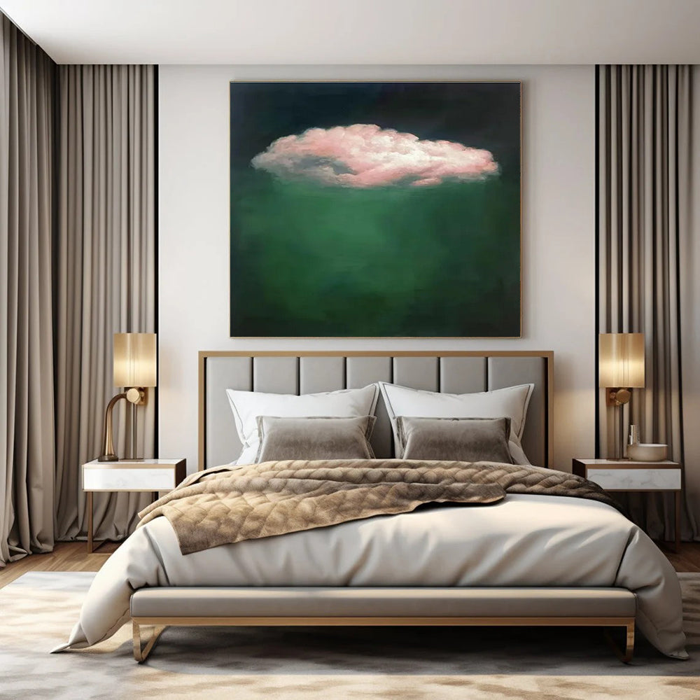 Green, Pink with Floating Cloud "Surreal Touch" Abstract Painting On Canvas PS1442