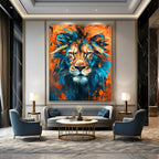 “Blue and Orange Lion” - Contemporary Pop - Surrealist Painting On Canvas PT2212