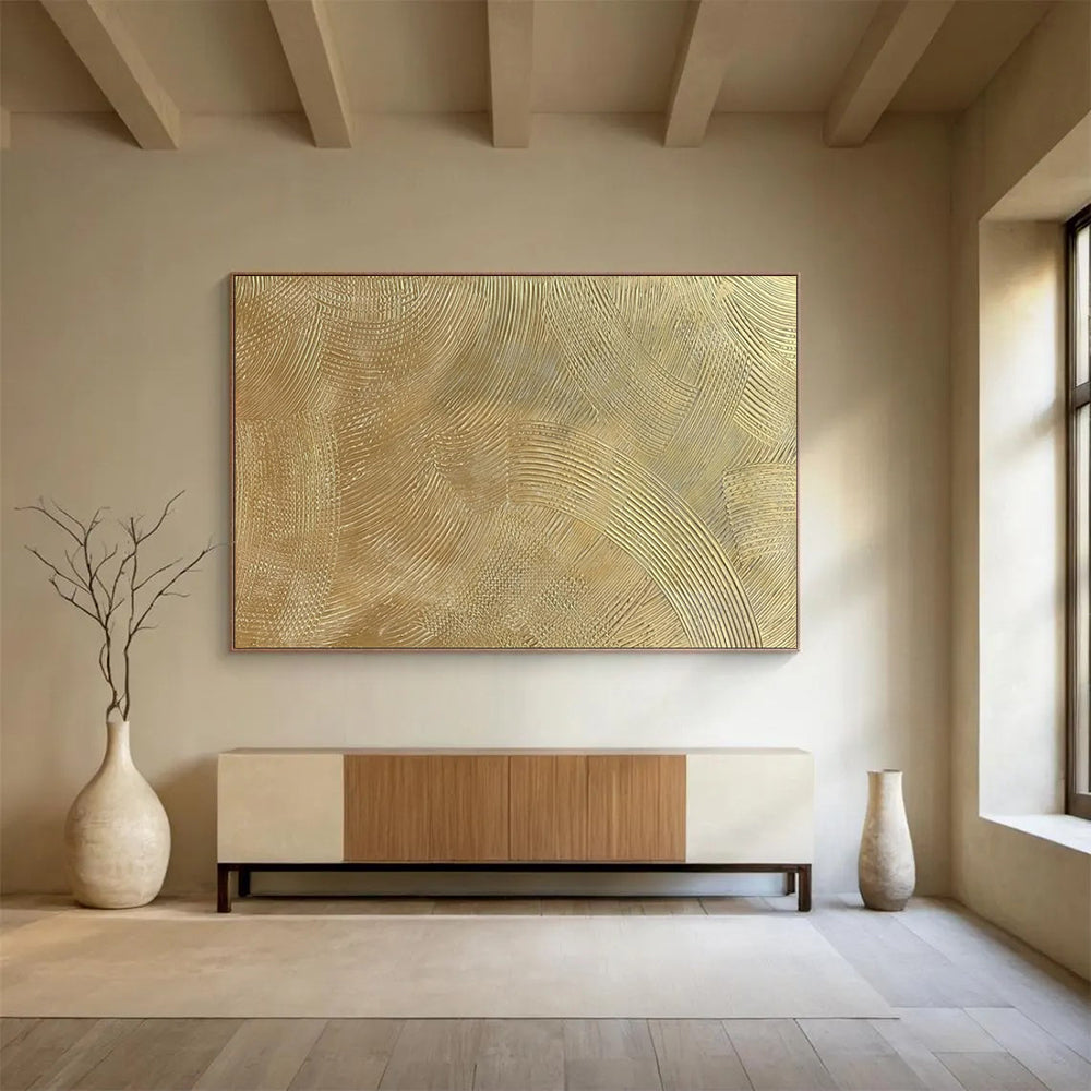 “Gold Textured Waves” - Opulent Patterns Painting On Canvas PT1523