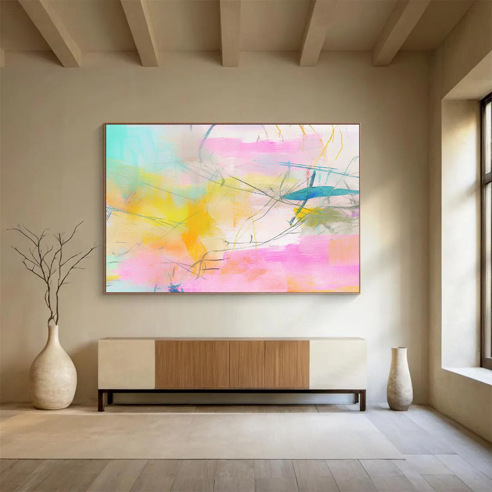 “Pastel - Hued Abstract Web” - Colorful Abstract Painting On Canvas DKS501