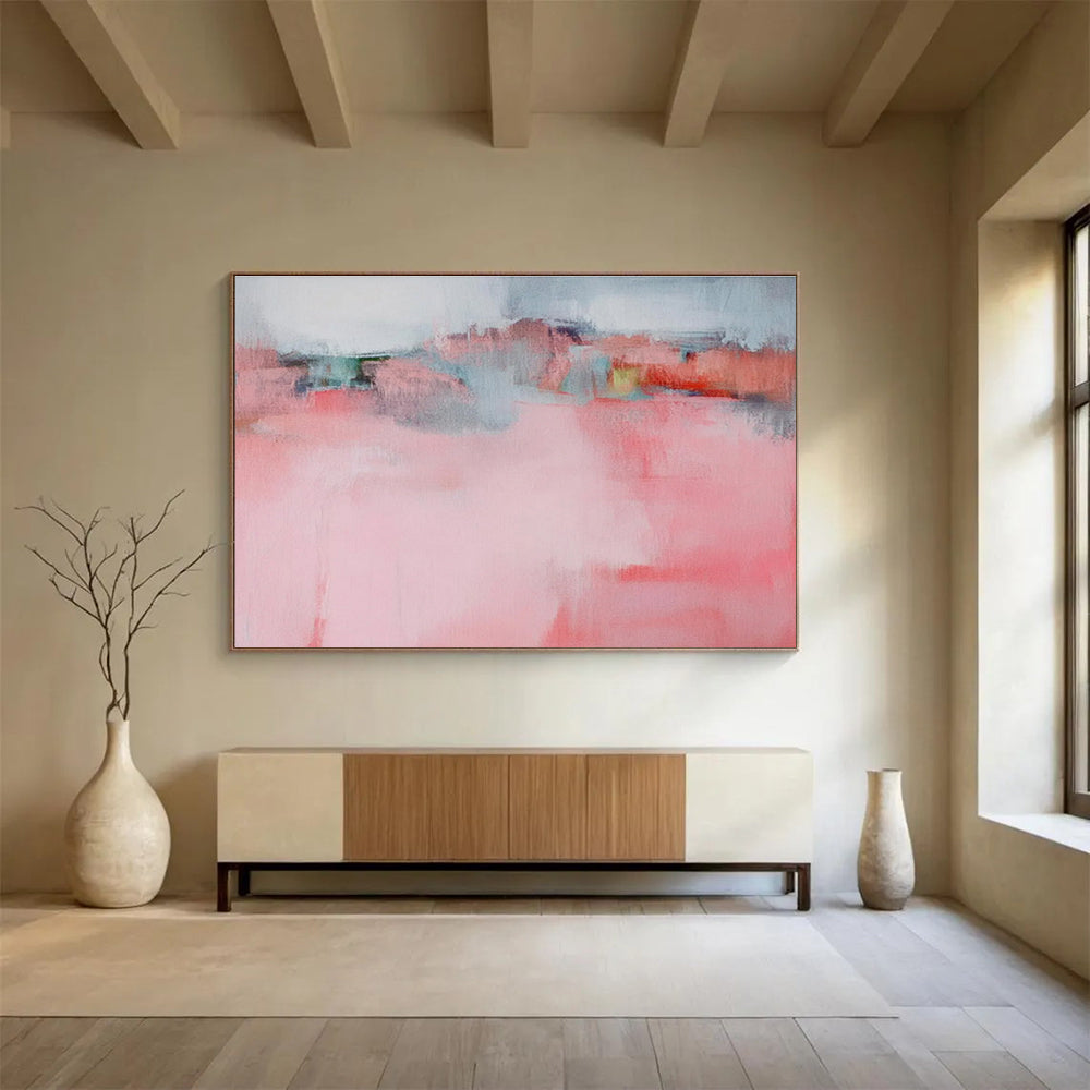 “Soft Pink Horizon” - Minimalist Abstract Painting On Canvas DKS487