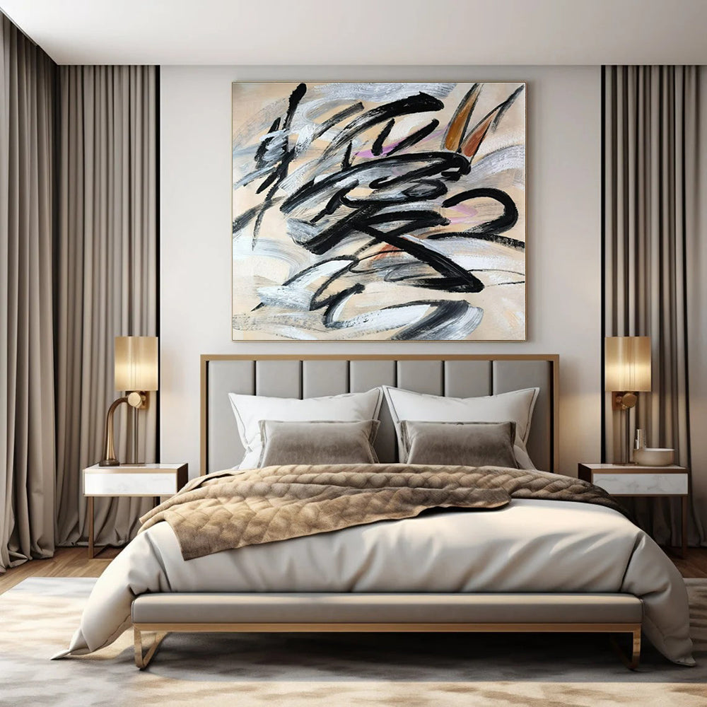 Black, Gray, White with Dynamic Brushstrokes "Dynamic Strokes" Abstract Painting On Canvas PS1325