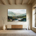 “Textured Mountainscape” - Green, Blue & Gray Abstract, Palette Knife Painting On Canvas DKS725