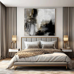 Gray, Black, White and Gold with Dripping Effects "Urban Drizzle" Abstract Painting On Canvas PS1130