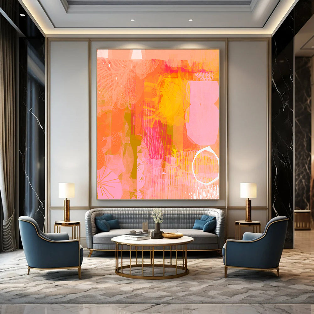 “Peach - Orange Abstract Forms” - Abstract Painting On Canvas PT2003