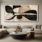 “Black & Beige Shapes” - Black, Beige Geometric Abstract Painting On Canvas PS0385