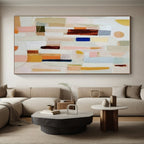 “Colorful Abstract Blocks” - Multicolor, Pink, Blue, Yellow, Brown Abstract Cubist Painting On Canvas PS0659