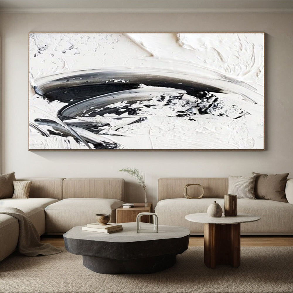 “Subtle Black - White Abstract Swirls” - Minimalist Abstract Painting On Canvas PS0242