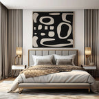 Black Background with White Curved Forms "Whimsical Silhouettes" Abstract Painting On Canvas PS1075