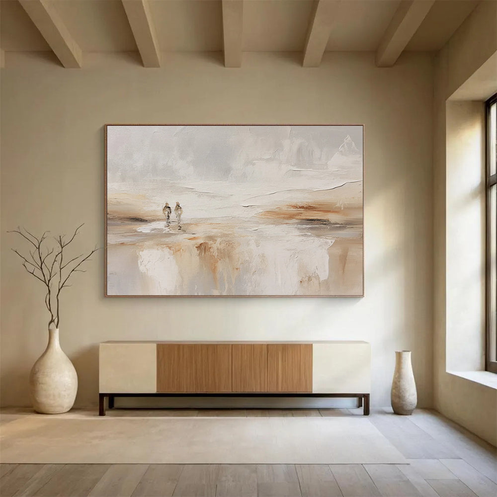 “Neutral Tones Couple in Landscape” - Impressionistic Figure Painting On Canvas PT080