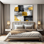 Gray, Gold, Black with Abstract Blocks "Gilded Geometry" Abstract Painting On Canvas PS1279
