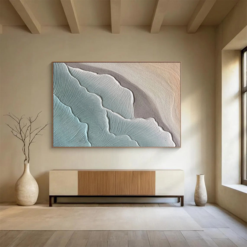 “Textured Blue - Gray Waves” - Relief - like Painting On Canvas PT1525