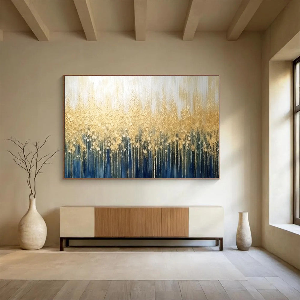 “Golden Forest Silhouette” - Metallic Landscape Painting On Canvas PT052