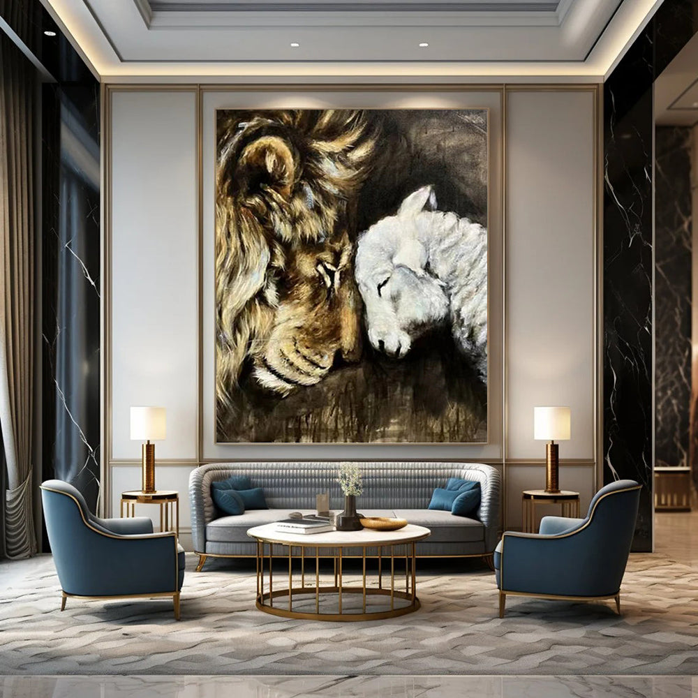 “Lion and Lamb Harmony” Painting On Canvas PT1452