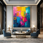 Vibrant Color Blocks Expressionist Abstract Painting On Canvas DS060