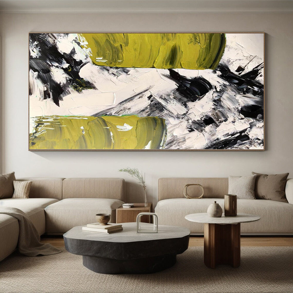 “Bold Green - Black - White Abstract Strokes” - Expressive Abstract Painting On Canvas PS0305