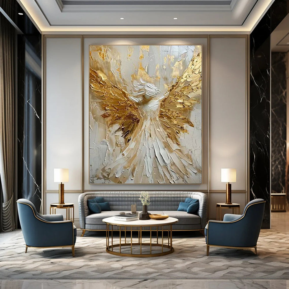 “Textured Angel with Golden Wings” - Impasto Figurative Painting On Canvas PT1908
