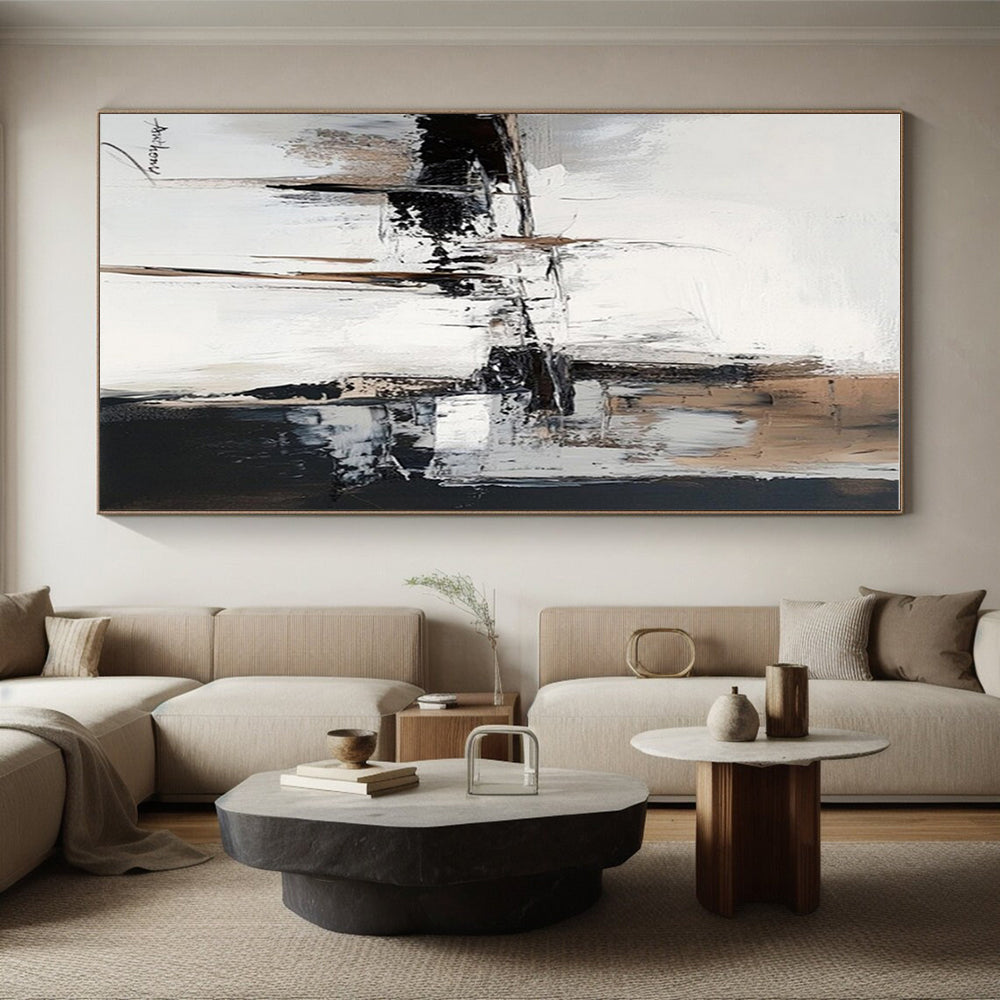 Black, White, Beige Urban Fragment “City Whispers” - Painting On Canvas PS0784