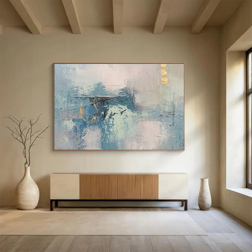 “Subtle Blue - Gray Abstract” - Blue, Gray & White Abstract, Minimalist Oil Painting On Canvas DKS757