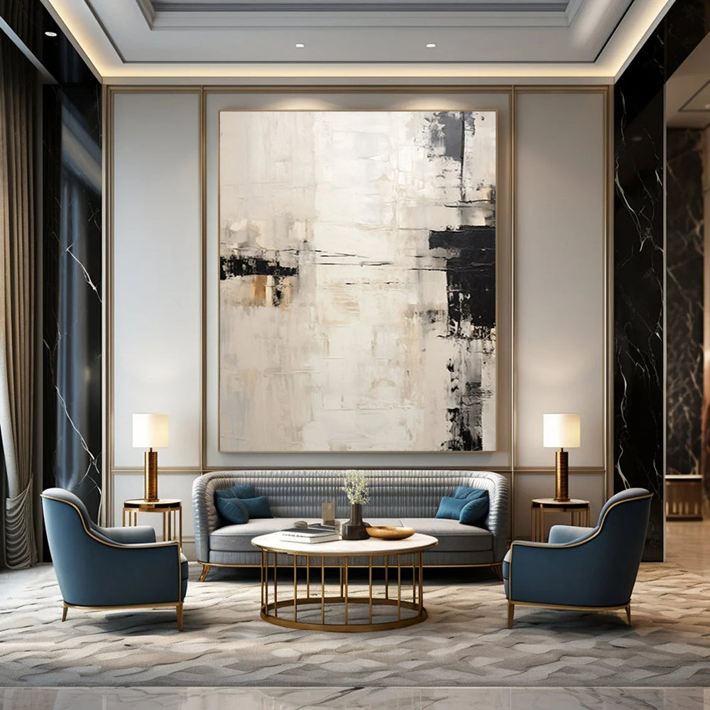 “Neutral Abstraction” - Monochrome Blocks & Lines Painting On Canvas DS131