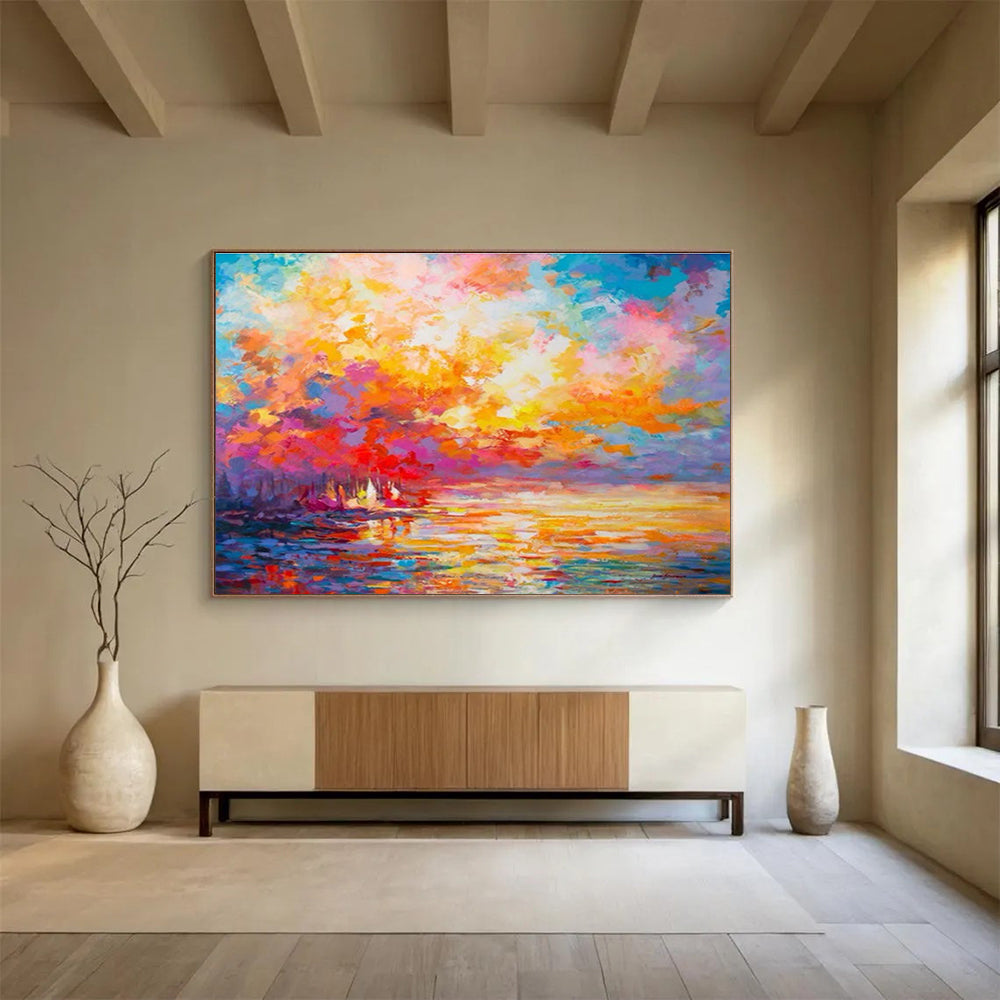 “Vibrant Sunset Abstract” - Impressionistic Landscape Painting On Canvas DKS409