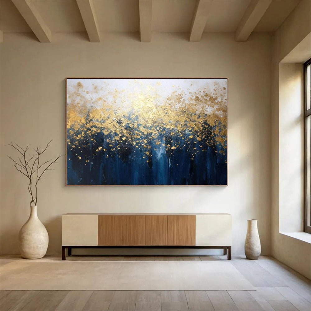 “Gilded Forest in Blues and Golds” - Magical Landscape Painting On Canvas PT048