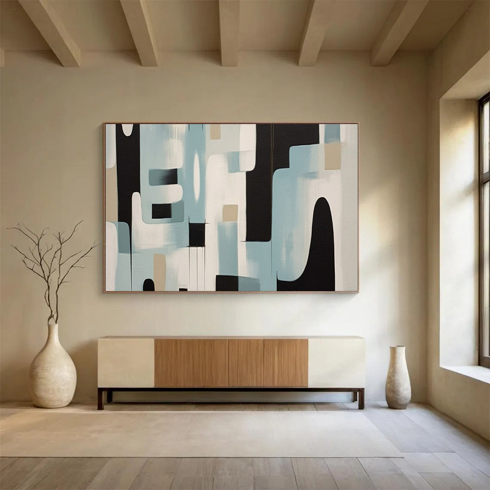 “Blue - Beige Geometric Forms” - Abstract Modernist - Painting On Canvas PT1711