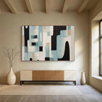 “Blue - Beige Geometric Forms” - Abstract Modernist - Painting On Canvas PT1711