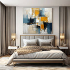 Blue, Yellow, Black, White with Dynamic Strokes "Urban Pulse" Abstract Painting On Canvas PS1452