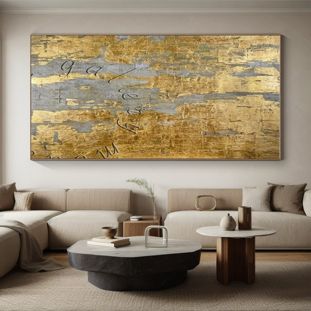 Gold and Gray Textured, "Gilded Memories" – Mixed - Media Abstract On Canvas PS0888