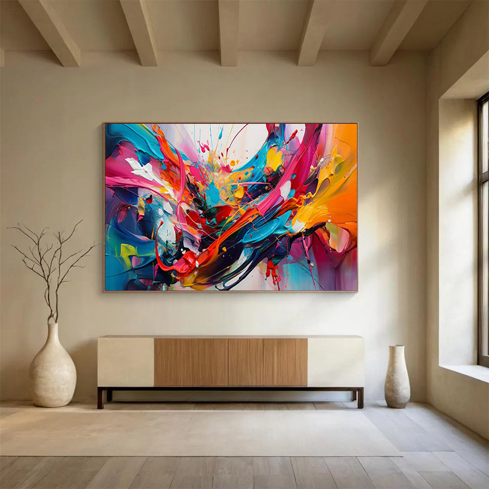“Explosive Color Splashes in Abstract Motion” Abstract Expressionist Painting On Canvas PT1812