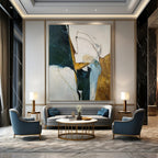 “Green - Gold - Blue Abstract” - Mixed - Media Abstract Painting On Canvas PT2336