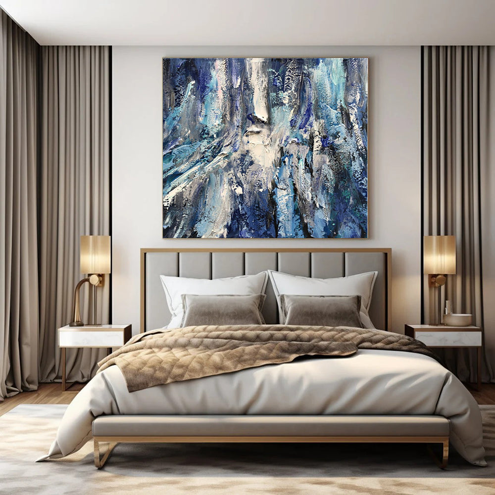 Blue, White, Gray with Textured Layers "Ocean Textures" Abstract Painting On Canvas PS1350