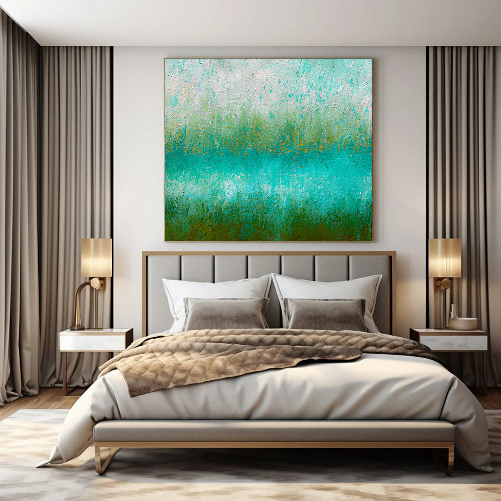Gradient Green and Blue Textured Field - Impasto Landscape - like Painting On Canvas PS1235