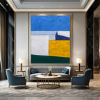 “Blue - Yellow Geometric Blocks” - Clean Lines Abstract Painting On Canvas PT1095