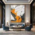 “Orange, Gray, and White Abstract” - Modern, Geometric - Styled Painting On Canvas PT1528